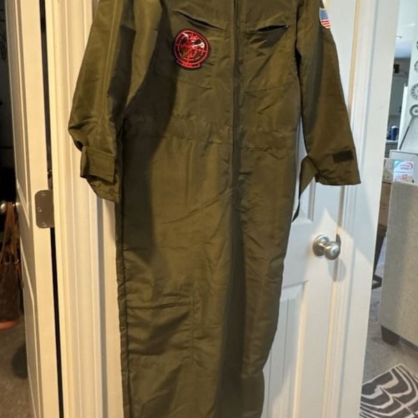 America's Navy Top Gun Flight Suit Size S Green Jumpsuit Costume