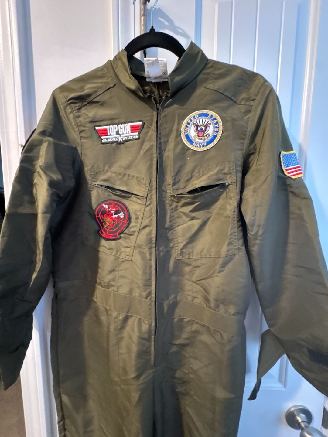 America's Navy Top Gun Flight Suit Size S Green Jumpsuit Costume 4