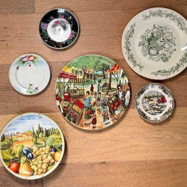 Green plate wall!  curated set of 6 green themed plates/green wall decor