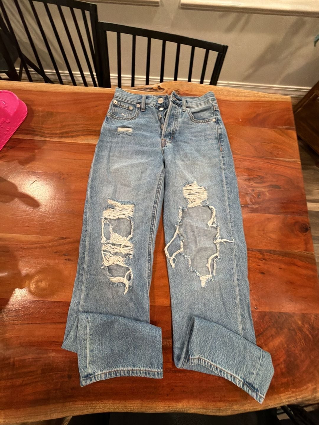 Aeropostale 90's Baggy Jeans Size 00 Light Wash Distressed 6