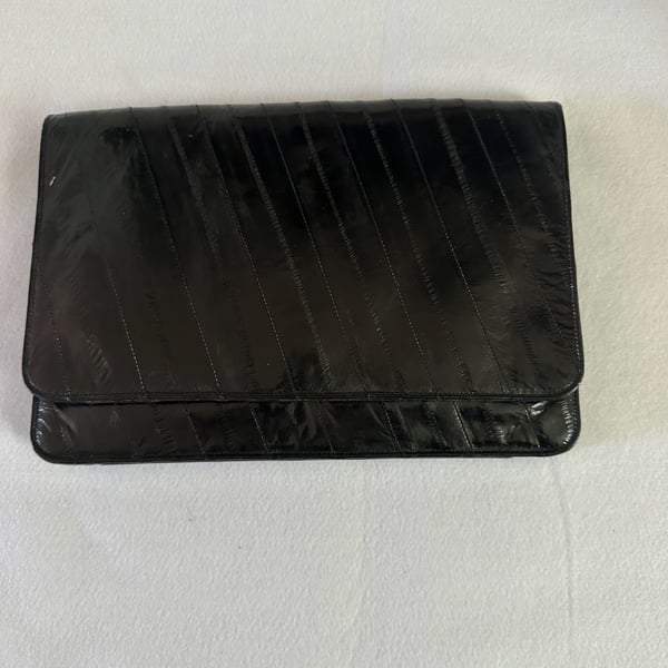 Leather Of The Sea Eel Skin Convertible Clutch Black Shoulder Bag