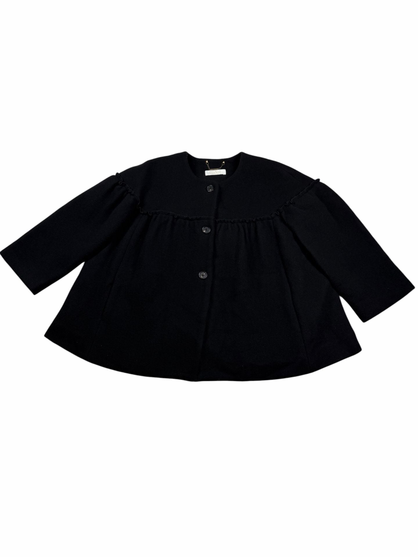 Chloe Wool Swing Coat Womens FR 34 Black Oversized Ruffle Babydoll Jacket 2