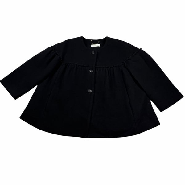 Chloe Wool Swing Coat Womens FR 34 Black Oversized Ruffle Babydoll Jacket