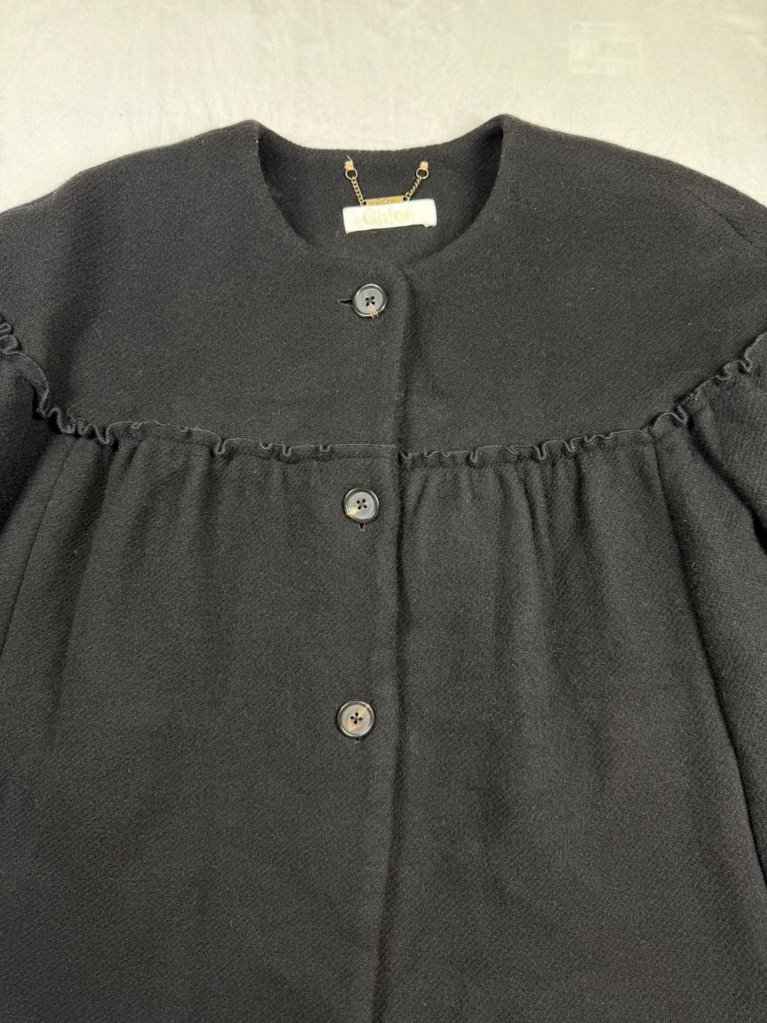Chloe Wool Swing Coat Womens FR 34 Black Oversized Ruffle Babydoll Jacket 4
