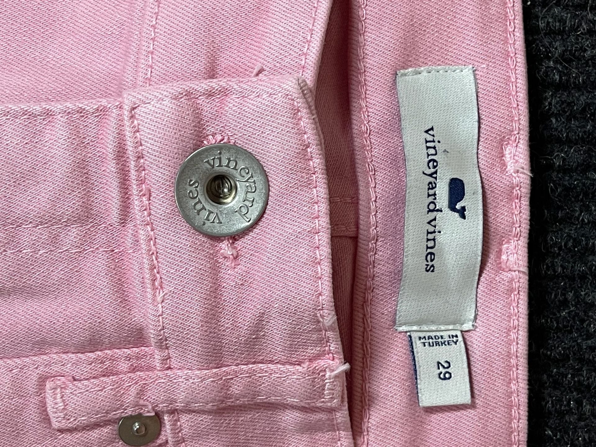 vineyard vines High Rise Straight Crop Pink Denim Jeans Raw Hem 7