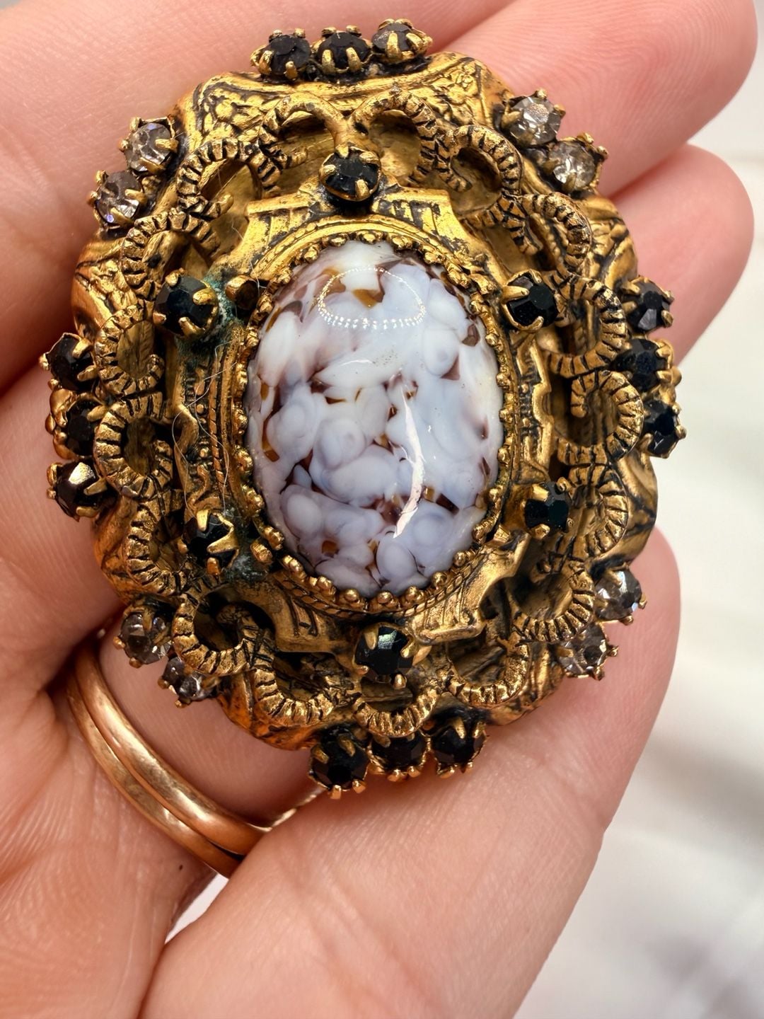 Original By Robert Vintage Filigree Glass Cabochon Brooch 2