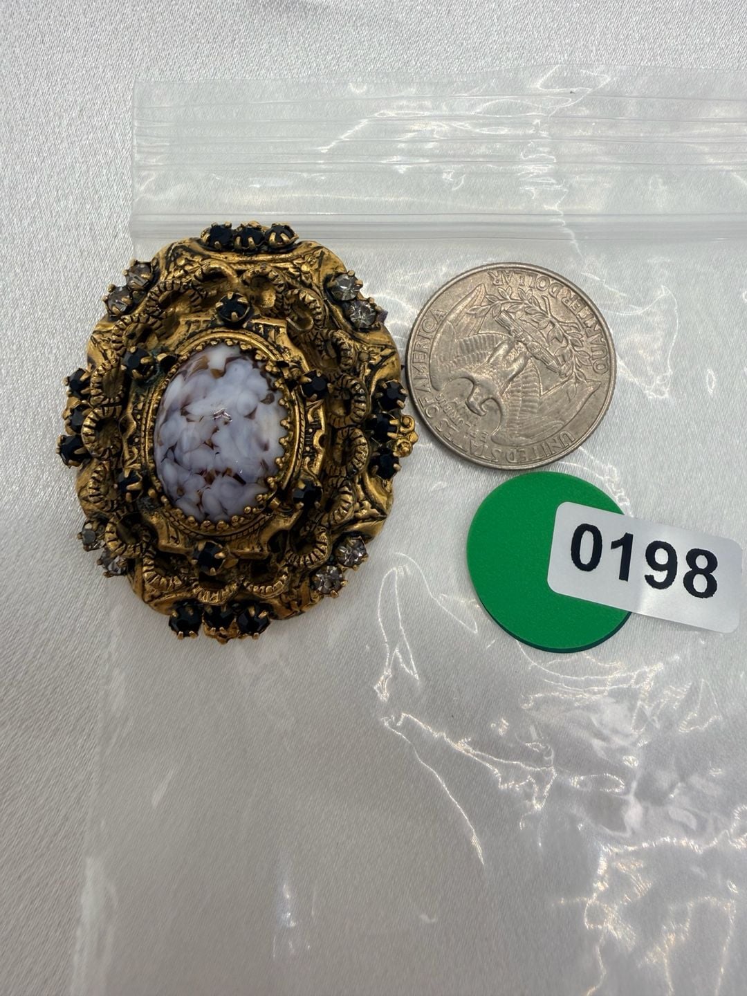 Original By Robert Vintage Filigree Glass Cabochon Brooch 3