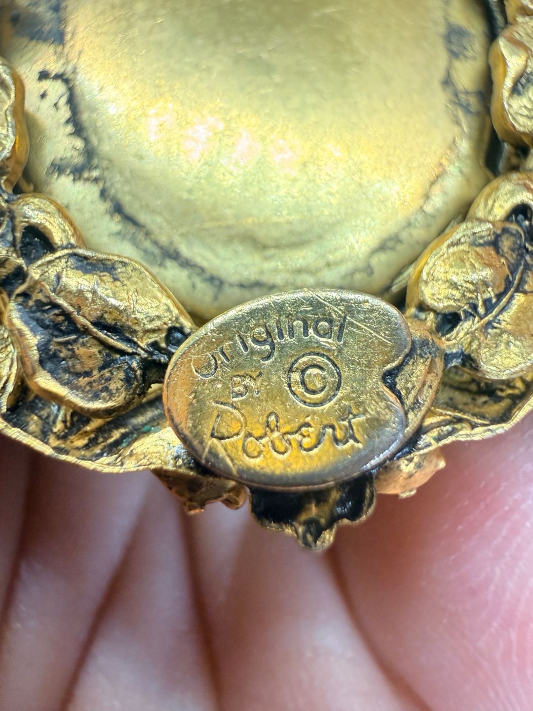 Original By Robert Vintage Filigree Glass Cabochon Brooch 4