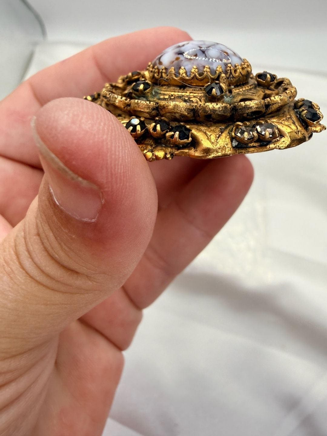 Original By Robert Vintage Filigree Glass Cabochon Brooch 5