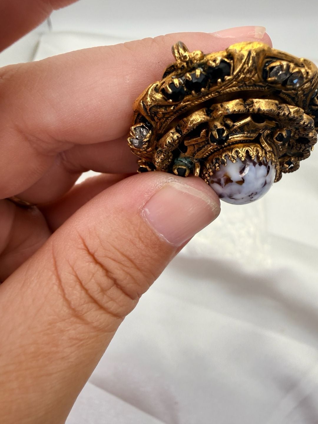 Original By Robert Vintage Filigree Glass Cabochon Brooch 6