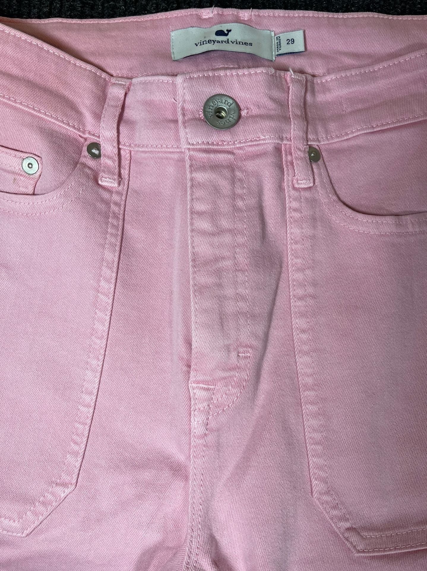 vineyard vines High Rise Straight Crop Pink Denim Jeans Raw Hem 2