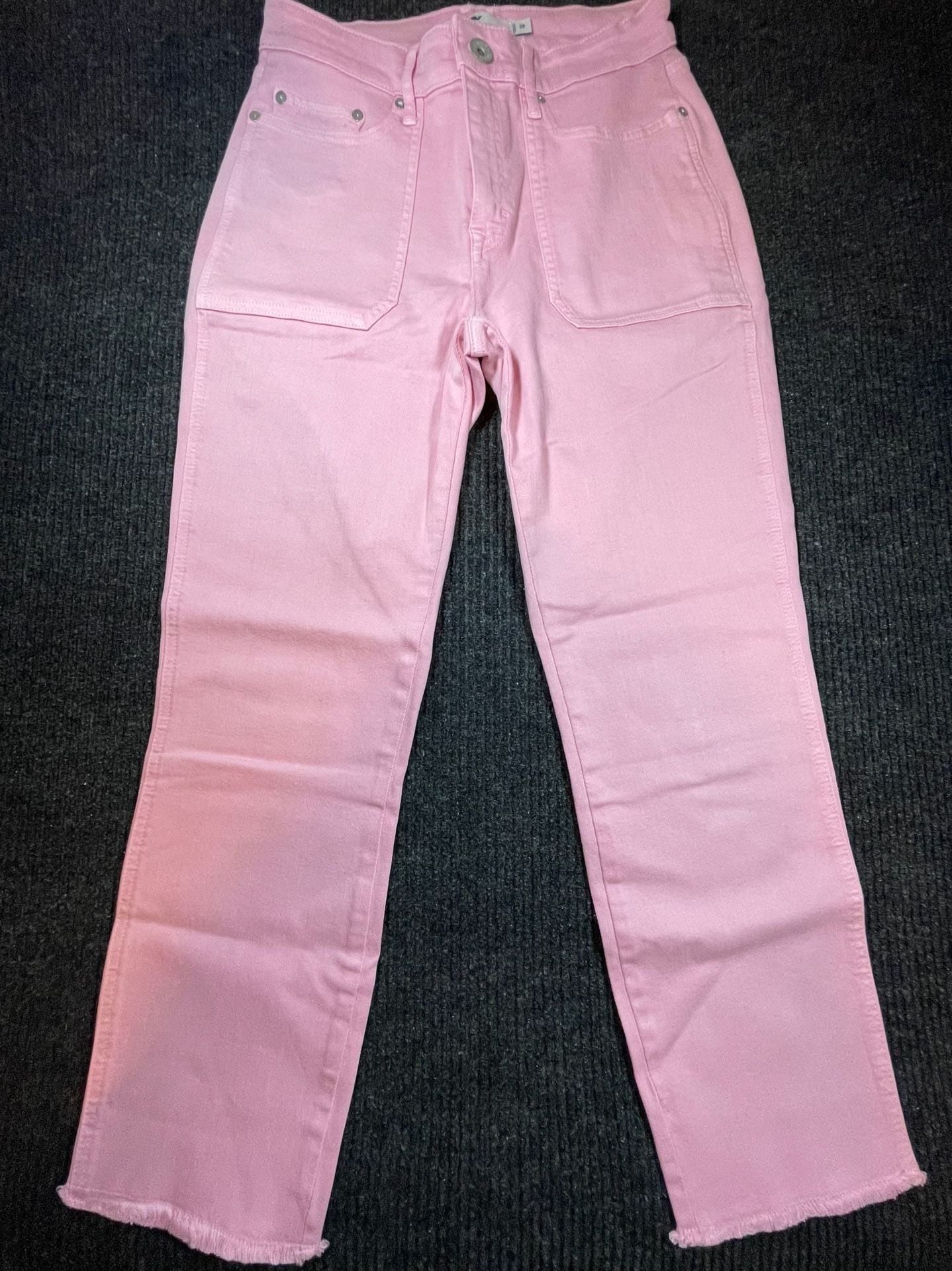 vineyard vines High Rise Straight Crop Pink Denim Jeans Raw Hem 4