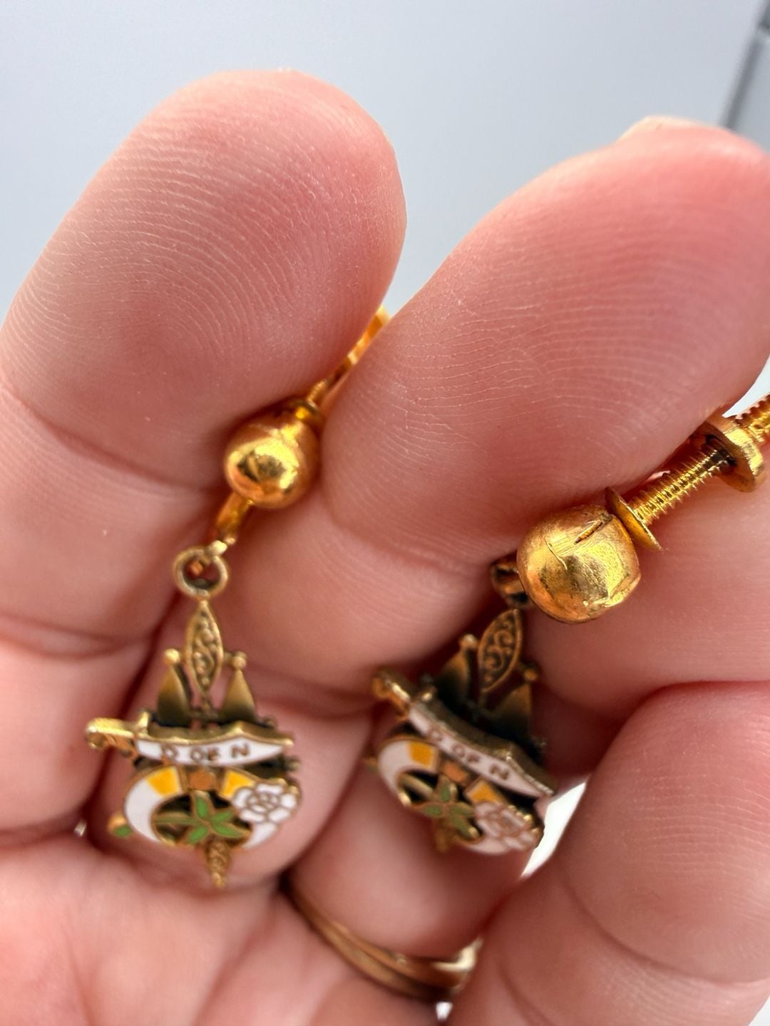 Vintage Daughters of the Nile Screw Back Earrings Enamel 4