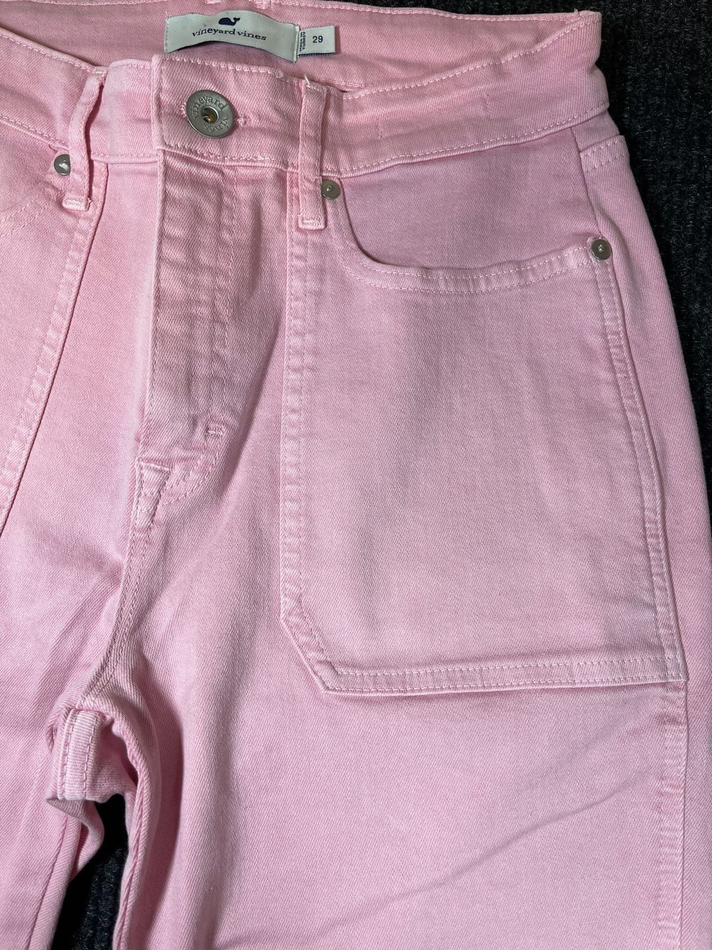 vineyard vines High Rise Straight Crop Pink Denim Jeans Raw Hem 5
