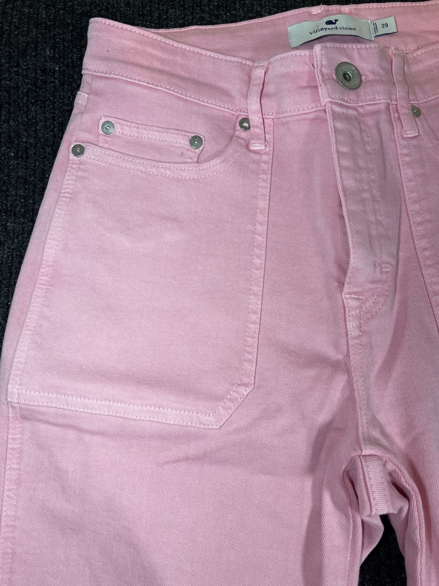 vineyard vines High Rise Straight Crop Pink Denim Jeans Raw Hem 6