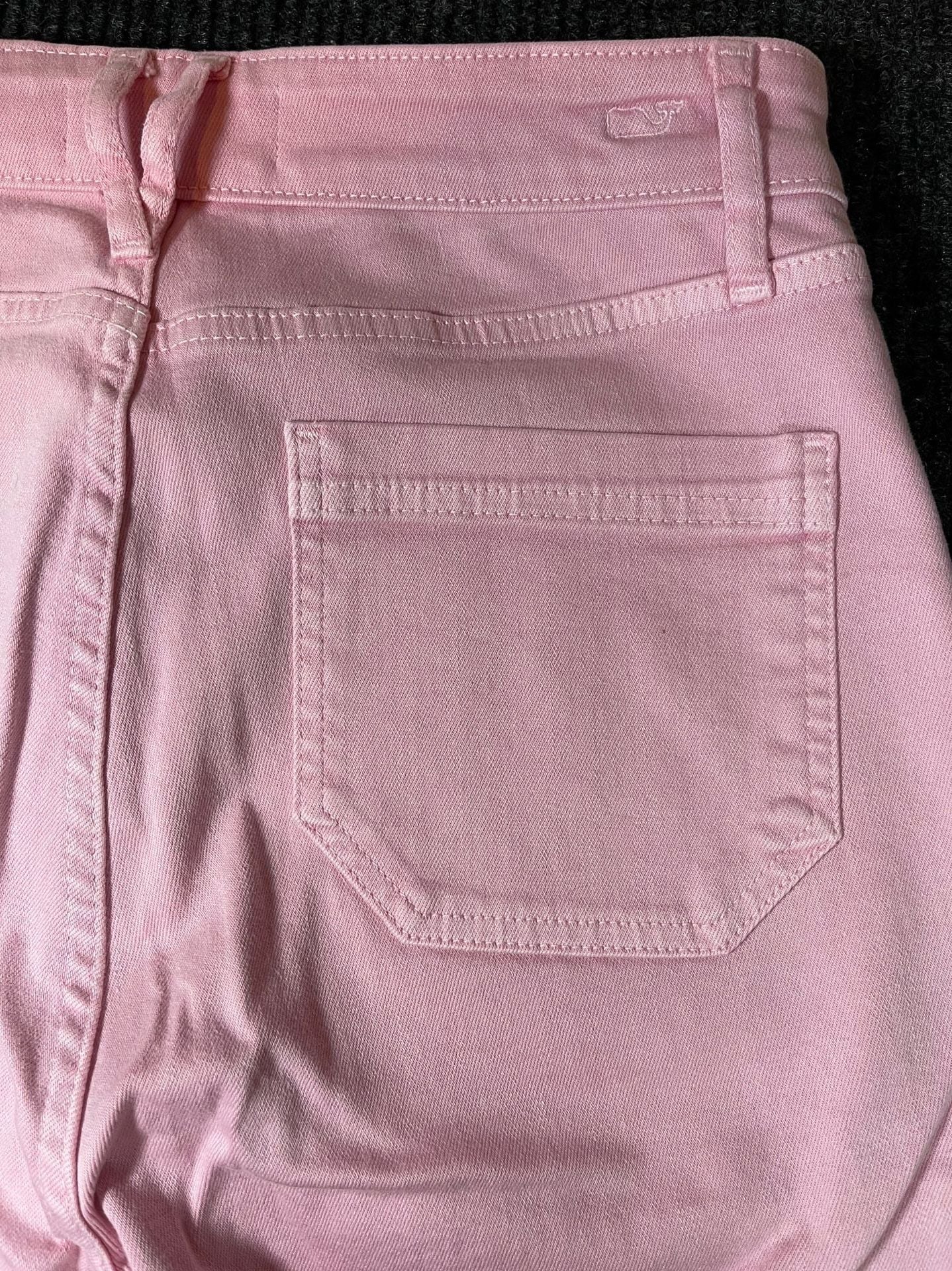 vineyard vines High Rise Straight Crop Pink Denim Jeans Raw Hem 9