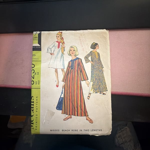 Mccall'S 8230 Beach Robe Size 14 Vintage Sewing Pattern