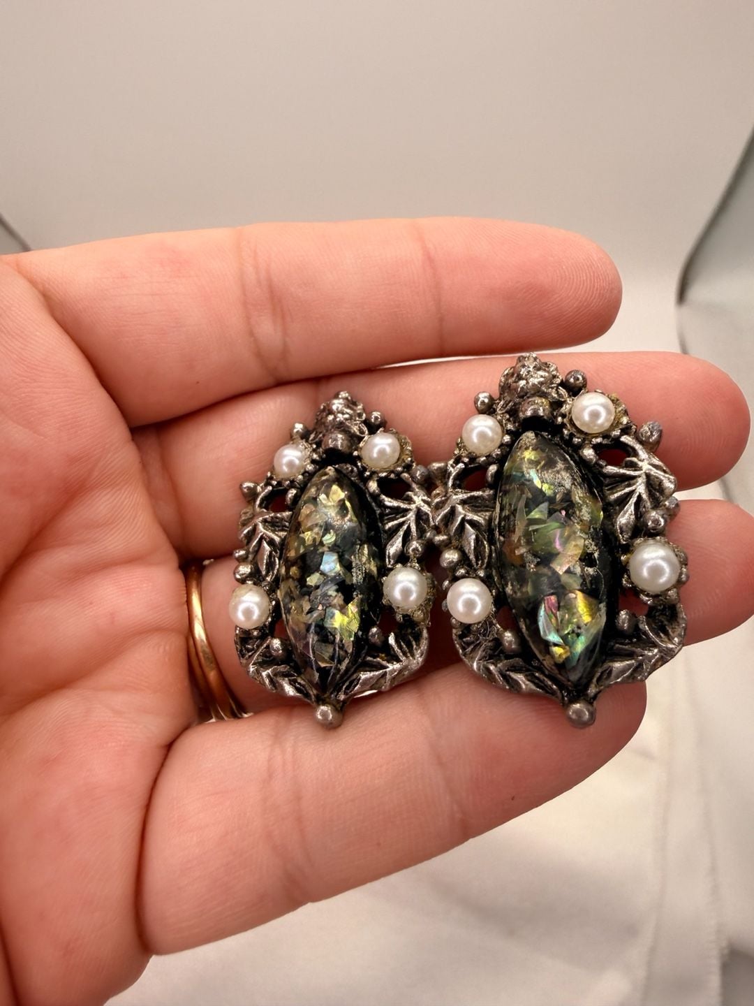 Selro Vintage Confetti Lucite Faux Pearl Clip-On Earrings 7