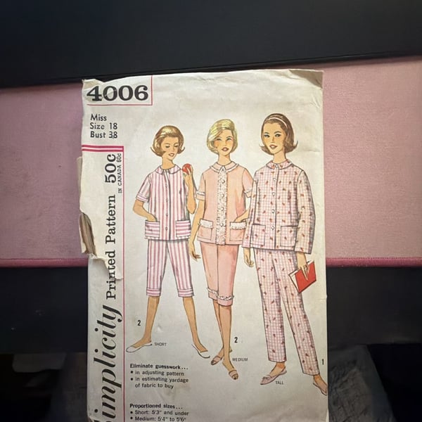 Simplicity Sewing Pattern 4006 Misses Pajamas Size 18