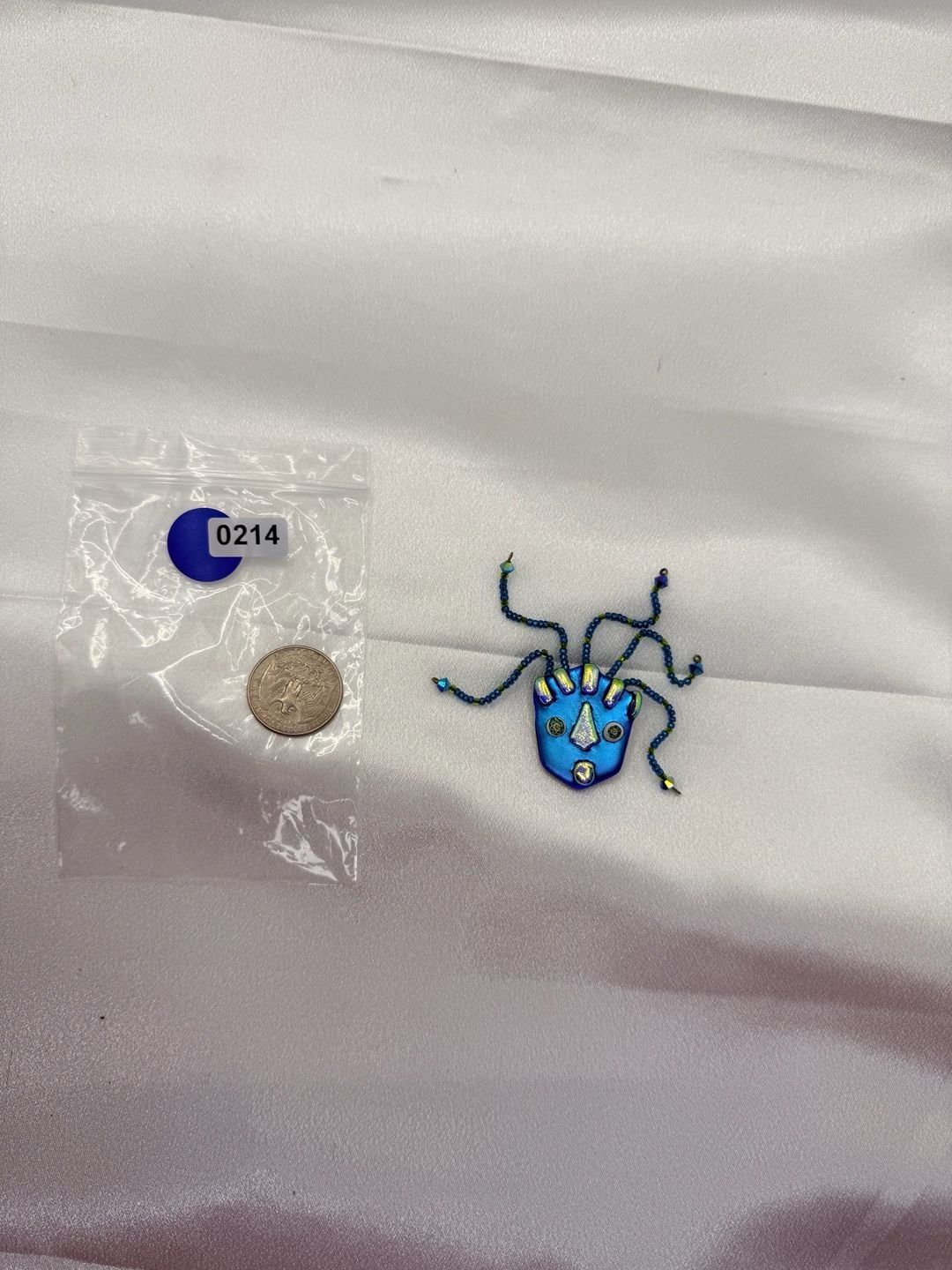 Blue Art Glass Beaded Zany Face Pin Brooch 5