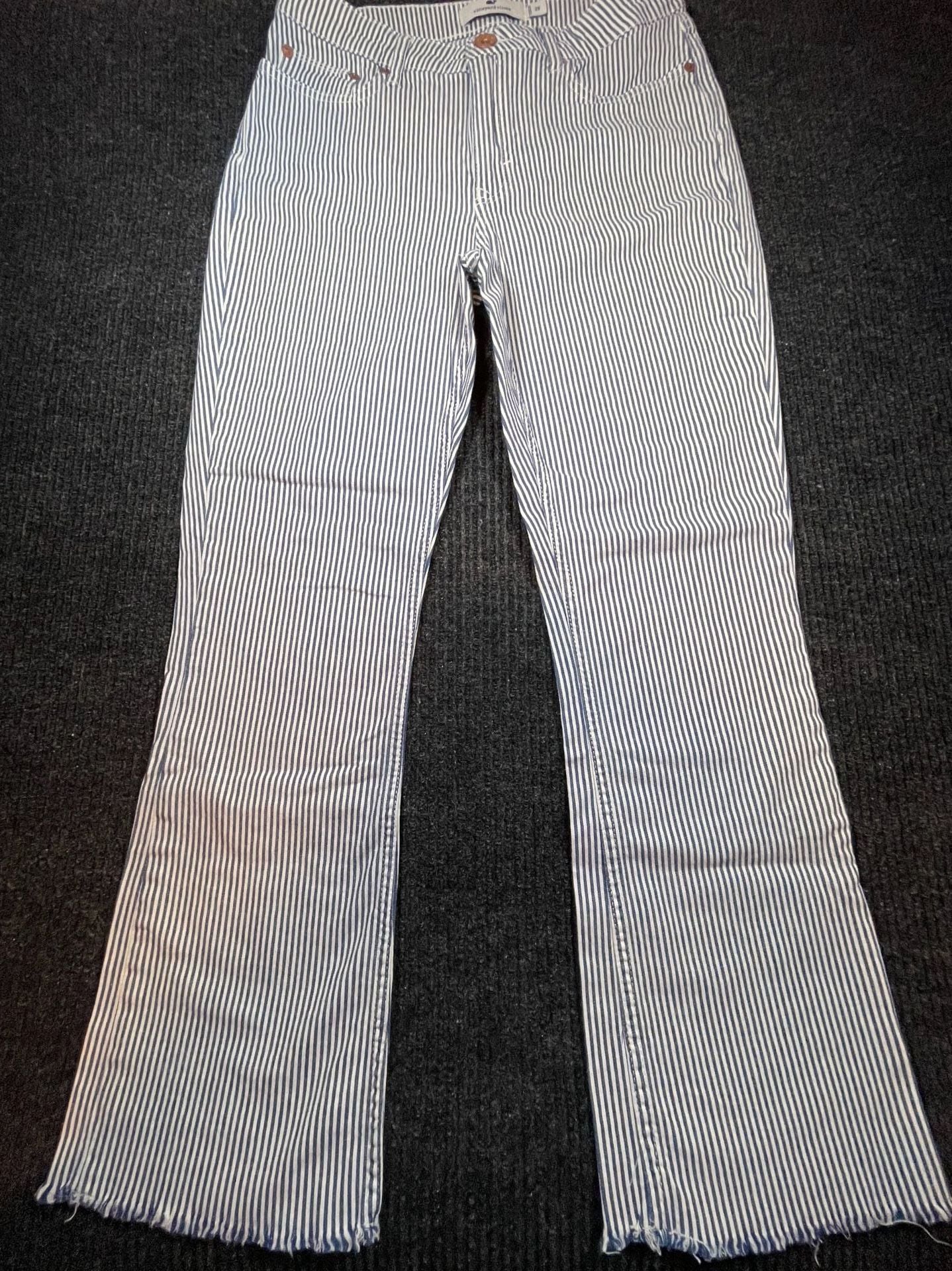 Vineyard Vines High Rise Kick Flare Size 29 Blue White Denim Pants 12