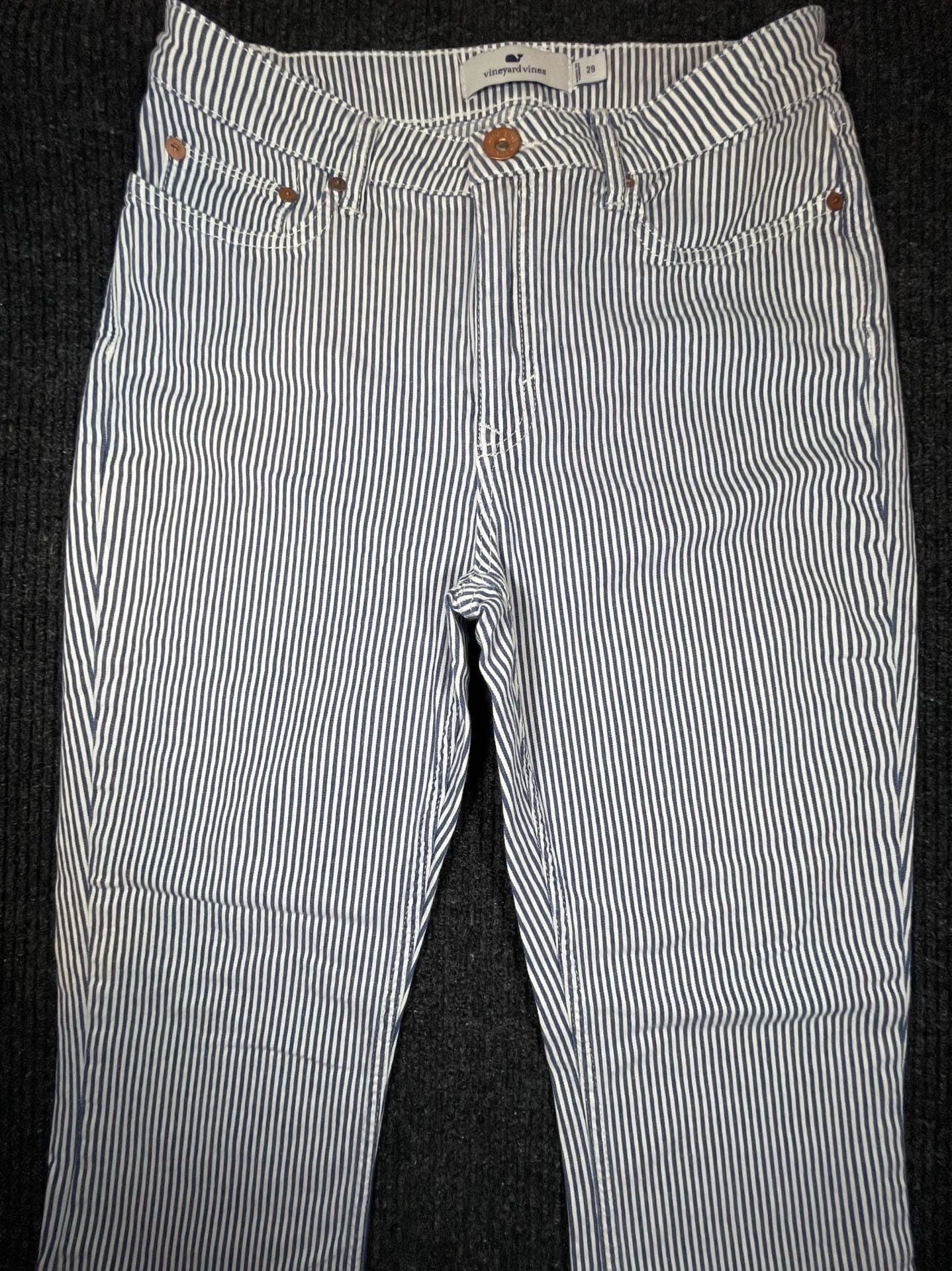Vineyard Vines High Rise Kick Flare Size 29 Blue White Denim Pants 11