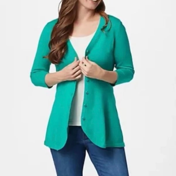 Isaac Mizrahi Cardigan Size S Teal Green Button Front Sweater