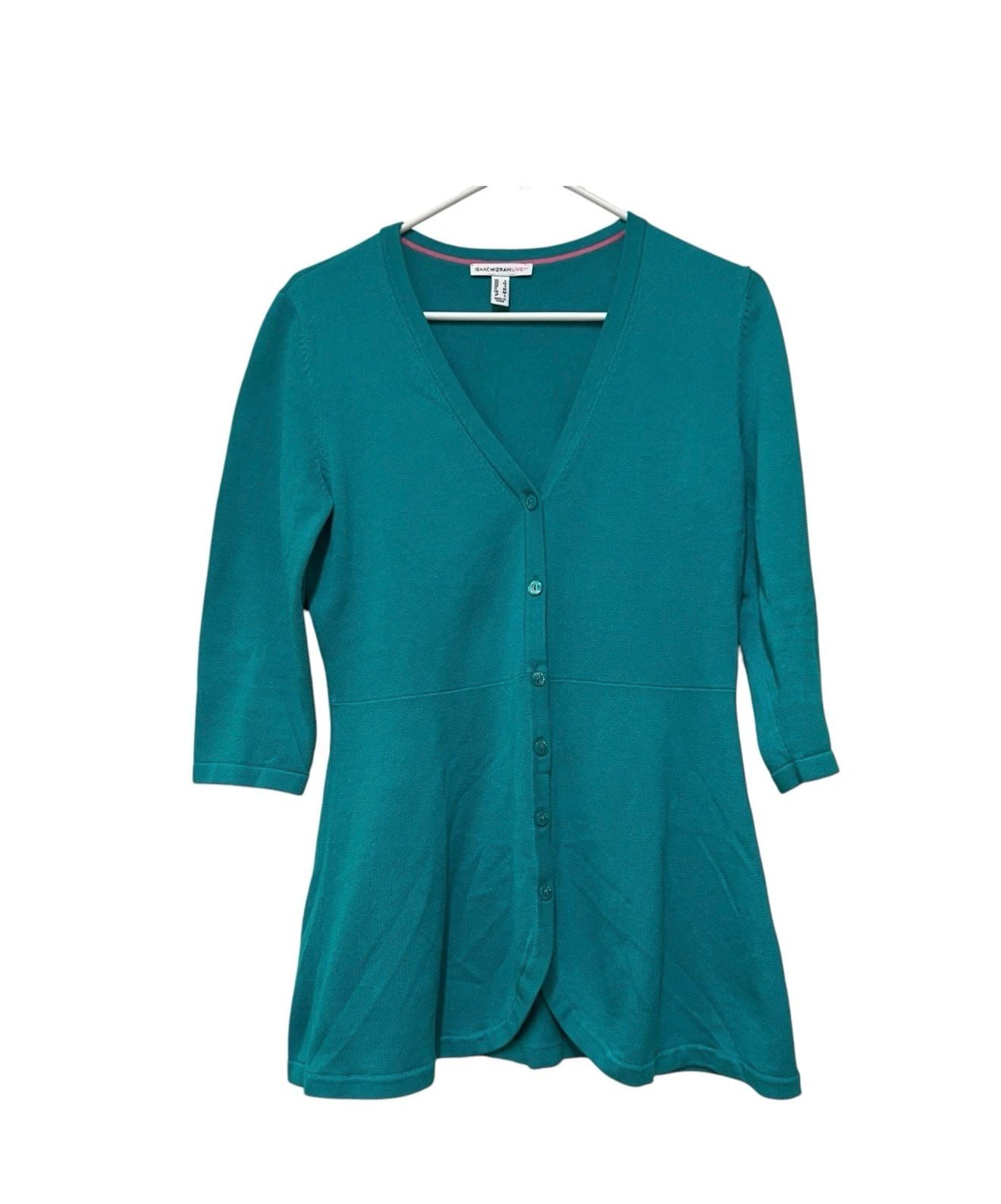 Isaac Mizrahi Cardigan Size S Teal Green Button Front Sweater 3