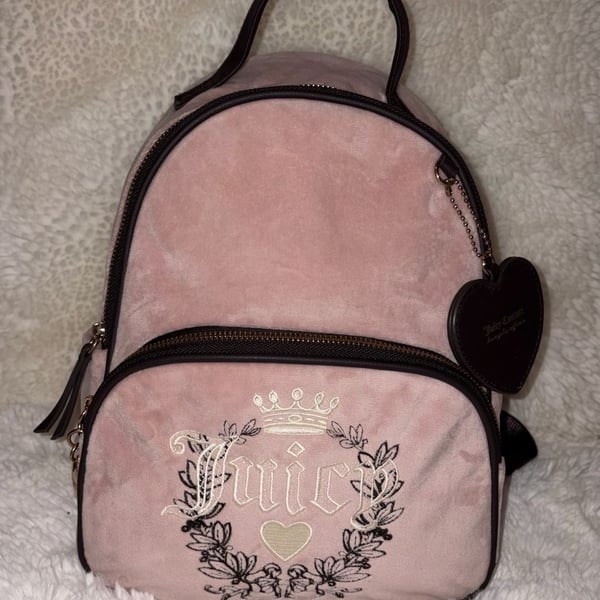 Juicy Couture Heritage Embroidered Velour Small Pink Backpack