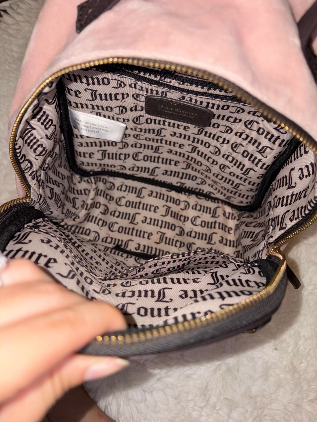 Juicy Couture Heritage Embroidered Velour Small Pink Backpack 10