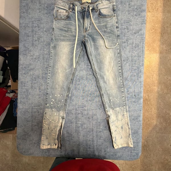 Hyper Denim Paint Splatter Ankle Zip Jeans Size 32 Light Blue