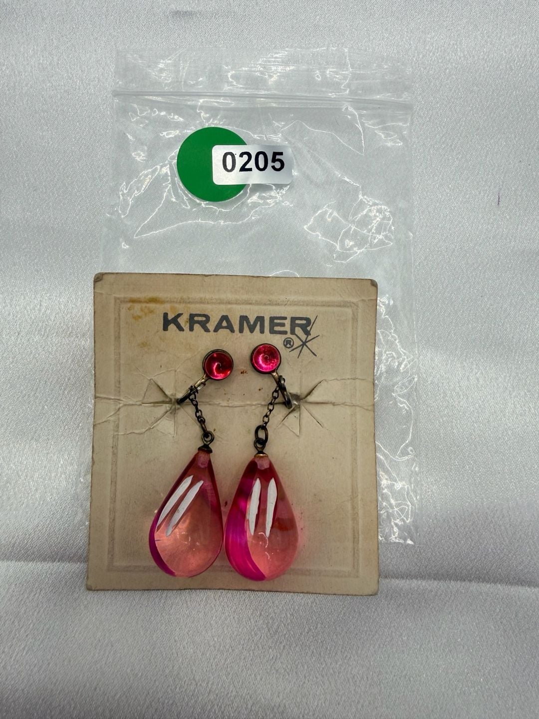 Kramer Vintage Pink Lucite Teardrop Clip-On Earrings 2
