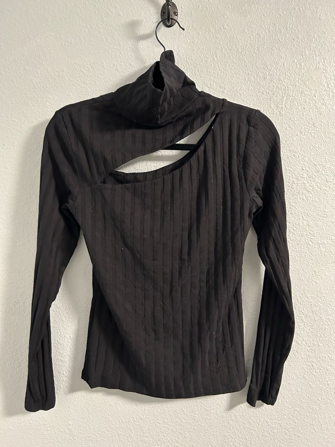 Zara Ribbed Turtleneck Cutout Top Size L Black 4