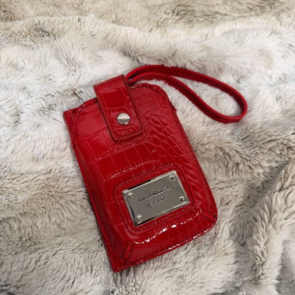 Liz Claiborne Red Croc Embossed Wristlet Wallet ID Card Holder