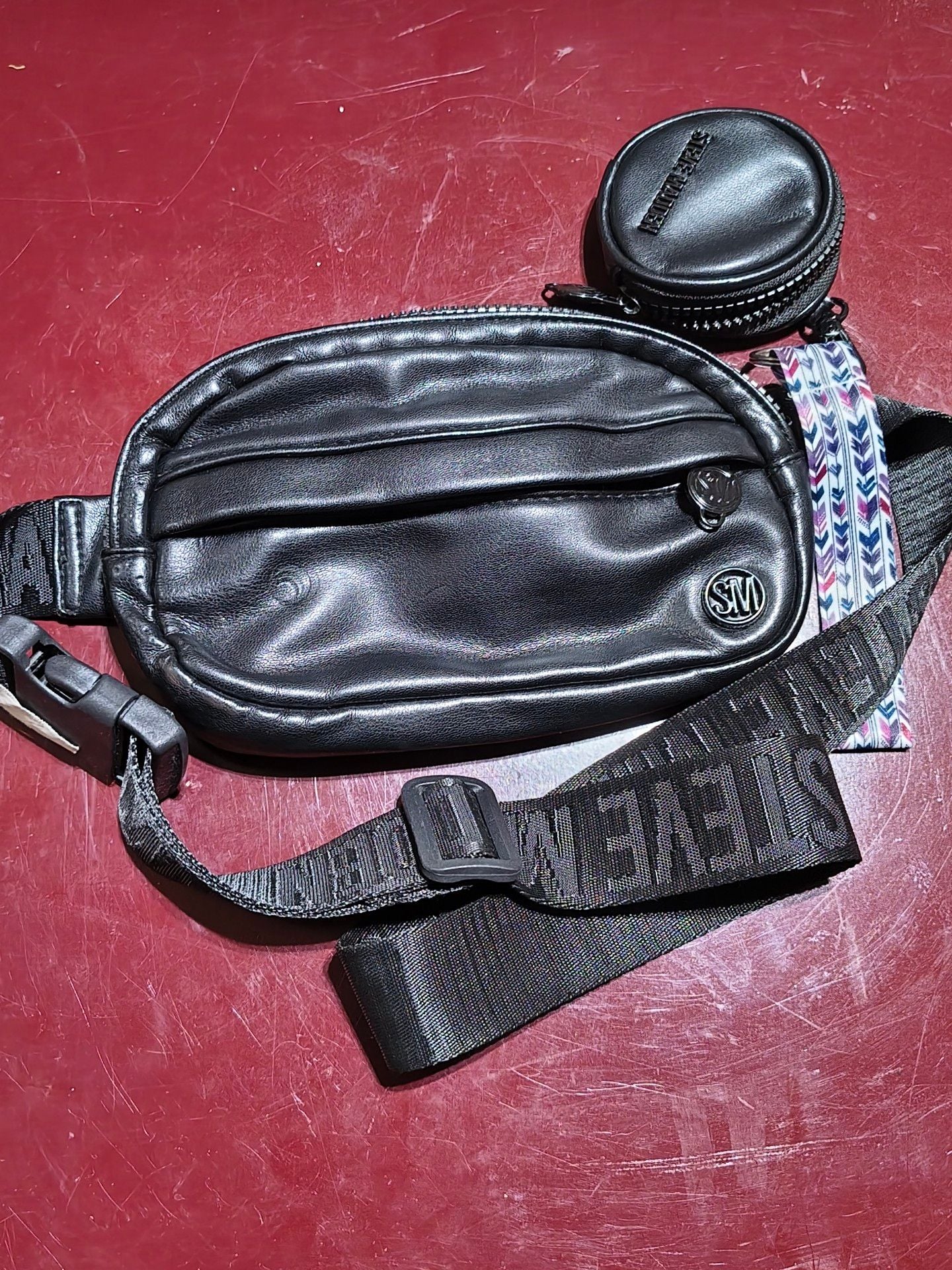 Steve Madden Black Faux Leather Belt Bag With Coin Pouch 2