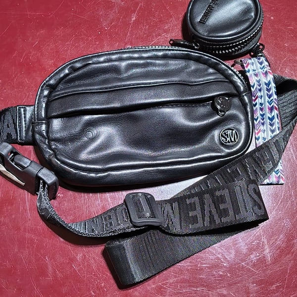 Steve Madden Black Faux Leather Belt Bag With Coin Pouch