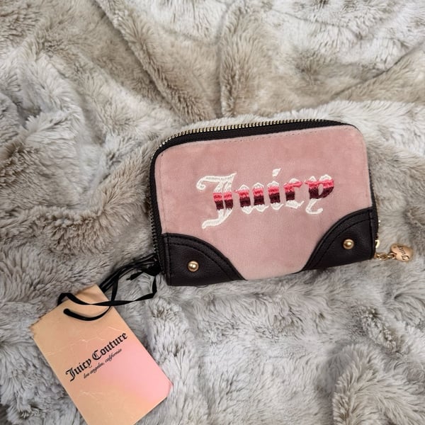 Juicy Couture Retro Vibe Medium Double Zip Around Wallet Pink Chocolate