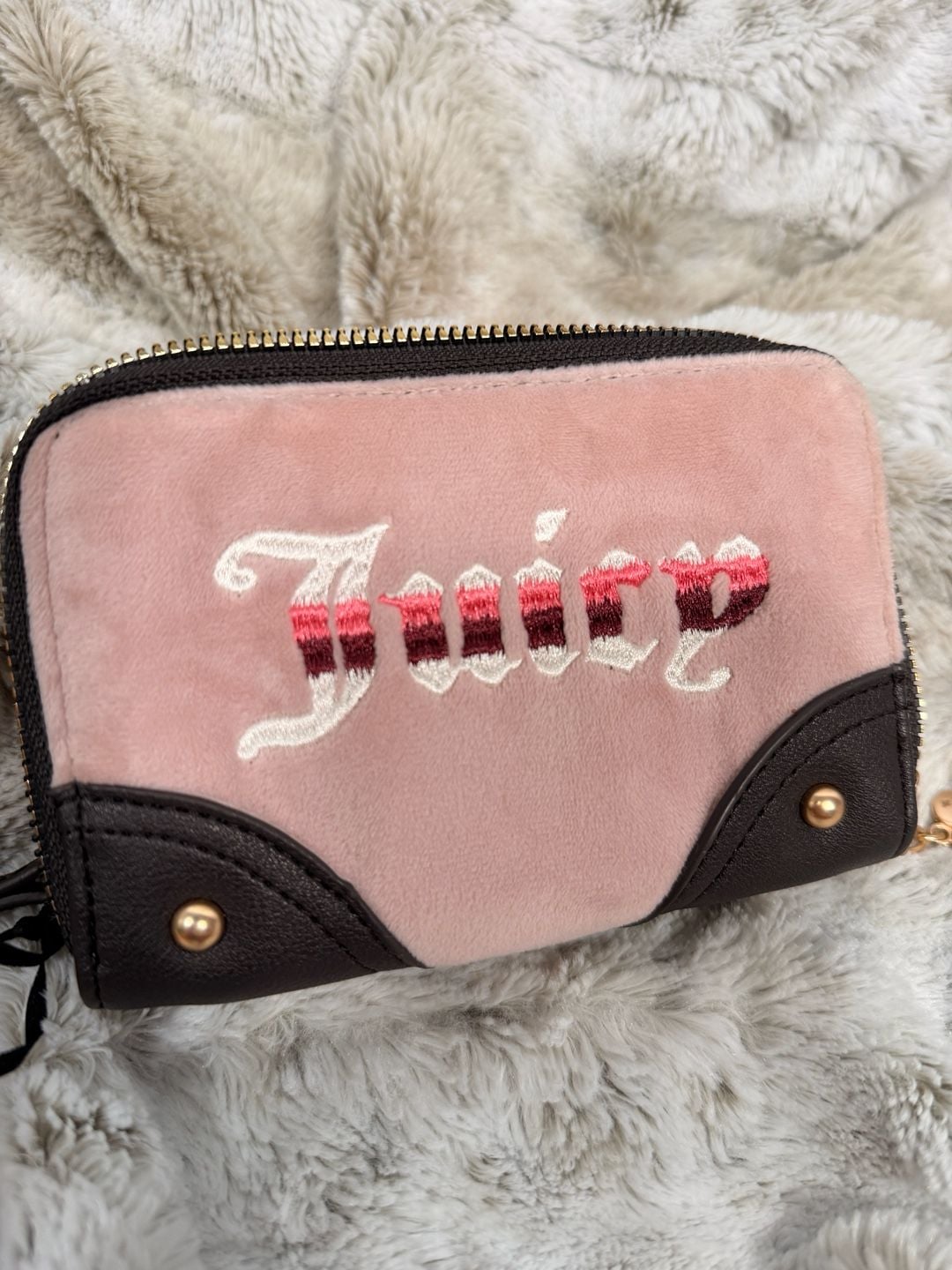Juicy Couture Retro Vibe Medium Double Zip Around Wallet Pink Chocolate 3