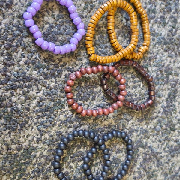 Beaded Bracelet Set Handcrafted Wood And Acrylic