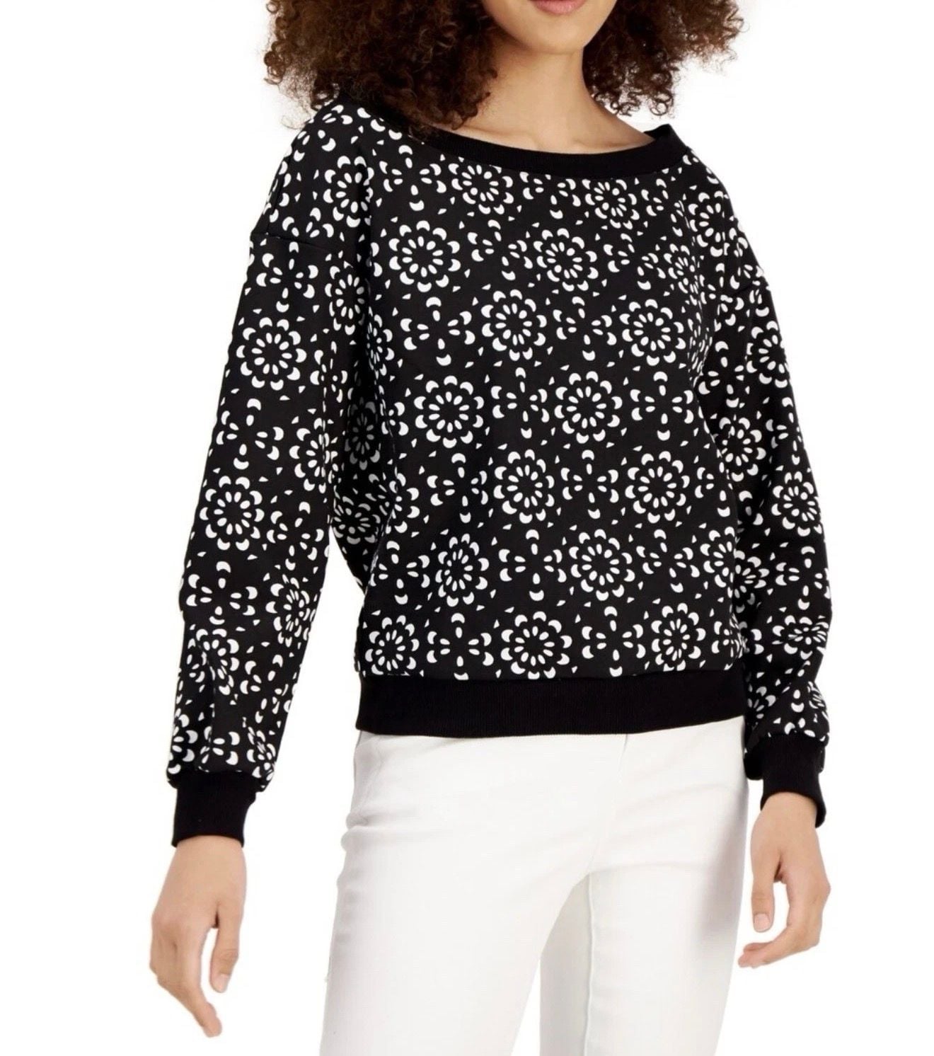 INC International Concepts Jil Flower Sweater Size Small Black White 2