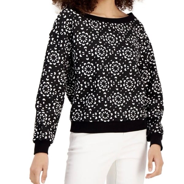 INC International Concepts Jil Flower Sweater Size Small Black White