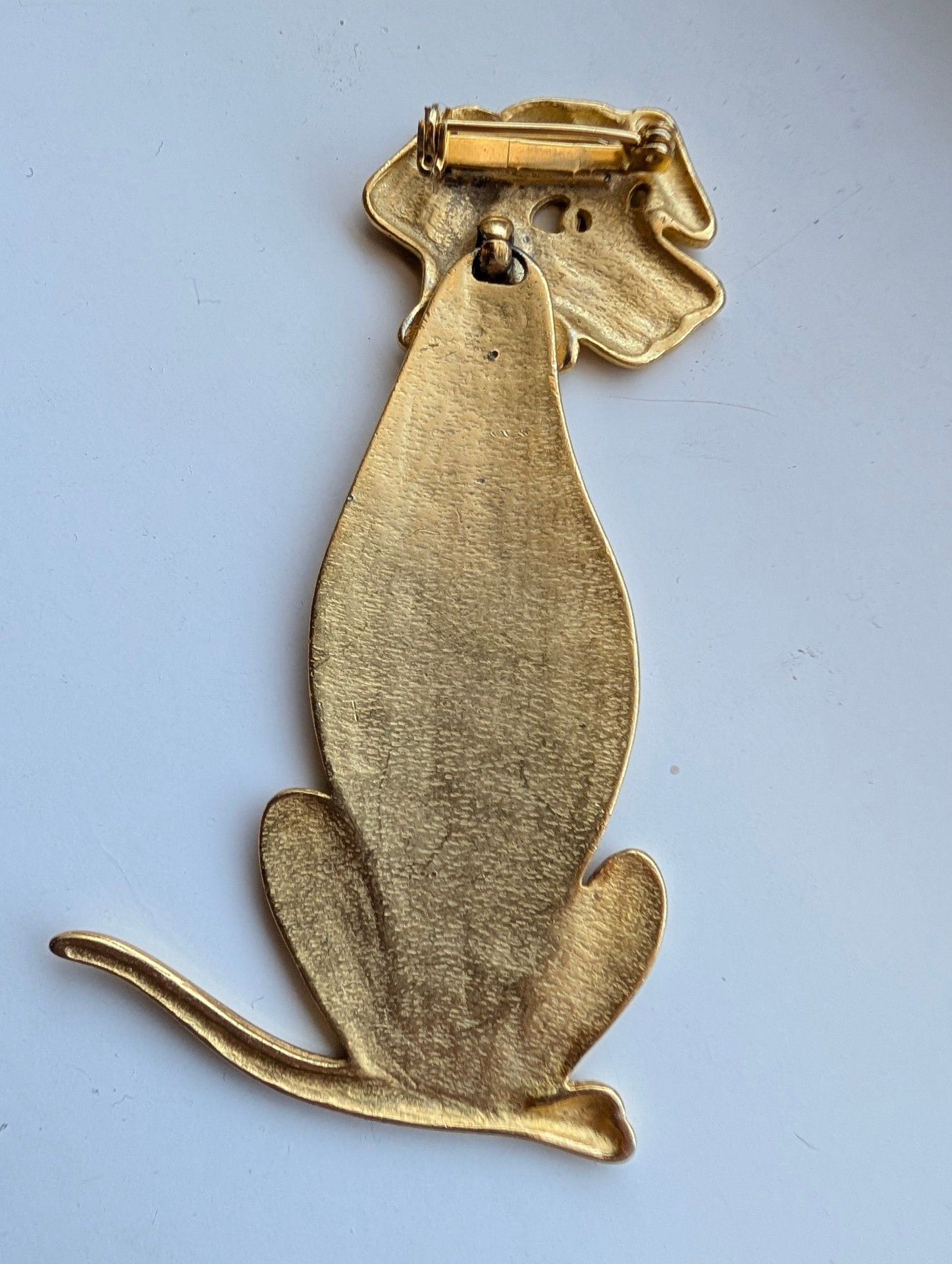 Vintage Dog Brooch Dalmation Brushed Gold Tone Black Spots Articulated Head 3.5, 4