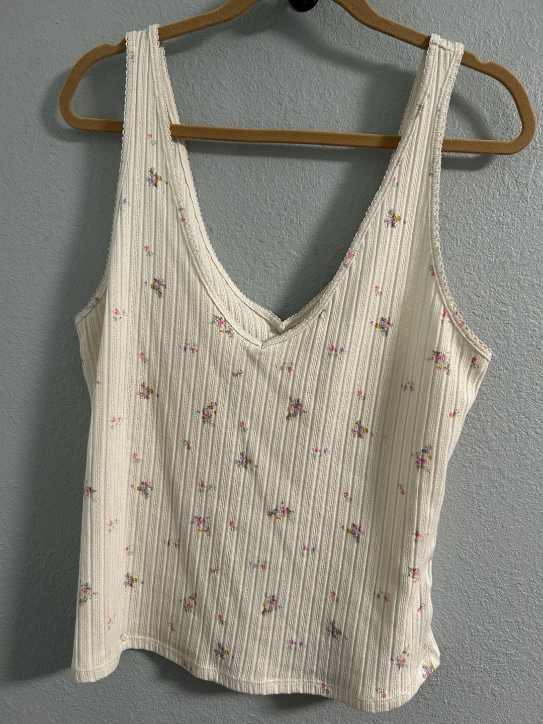Universal Thread Lace Trim Pointelle Tank Top Size XL White Floral 2