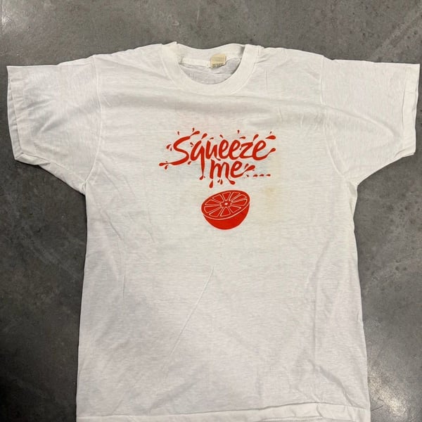 Tropicana Squeeze Me T-Shirt Size L Vintage 90s White Promo Graphic