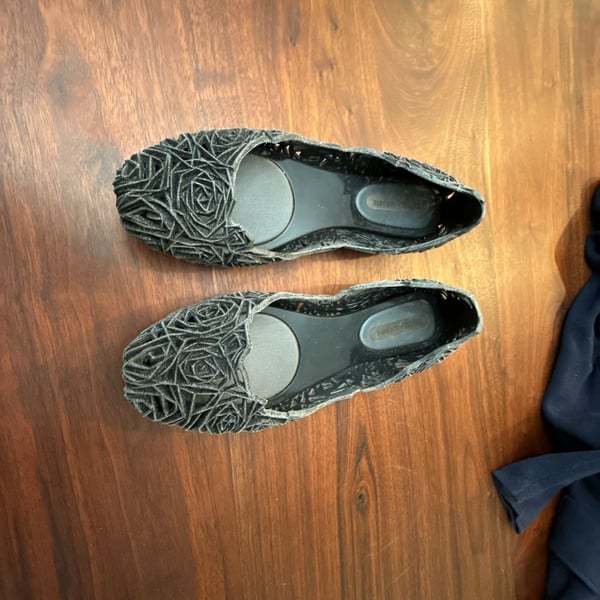 Melissa + Campana Ballet Flats Size 8 Black Glitter Rose Jelly Shoes