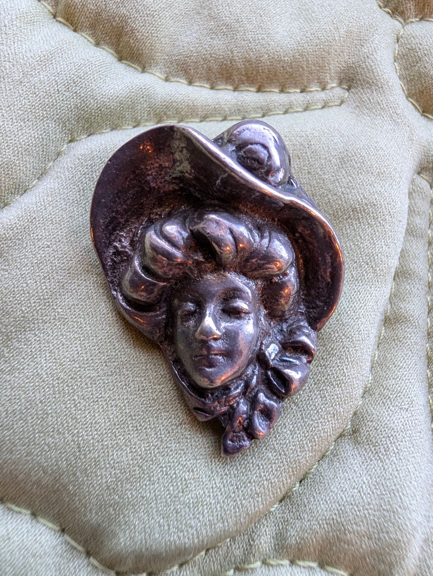 Art Nouveau Sterling Silver Gibson Girl Lady Face Hat Brooch Pin 2