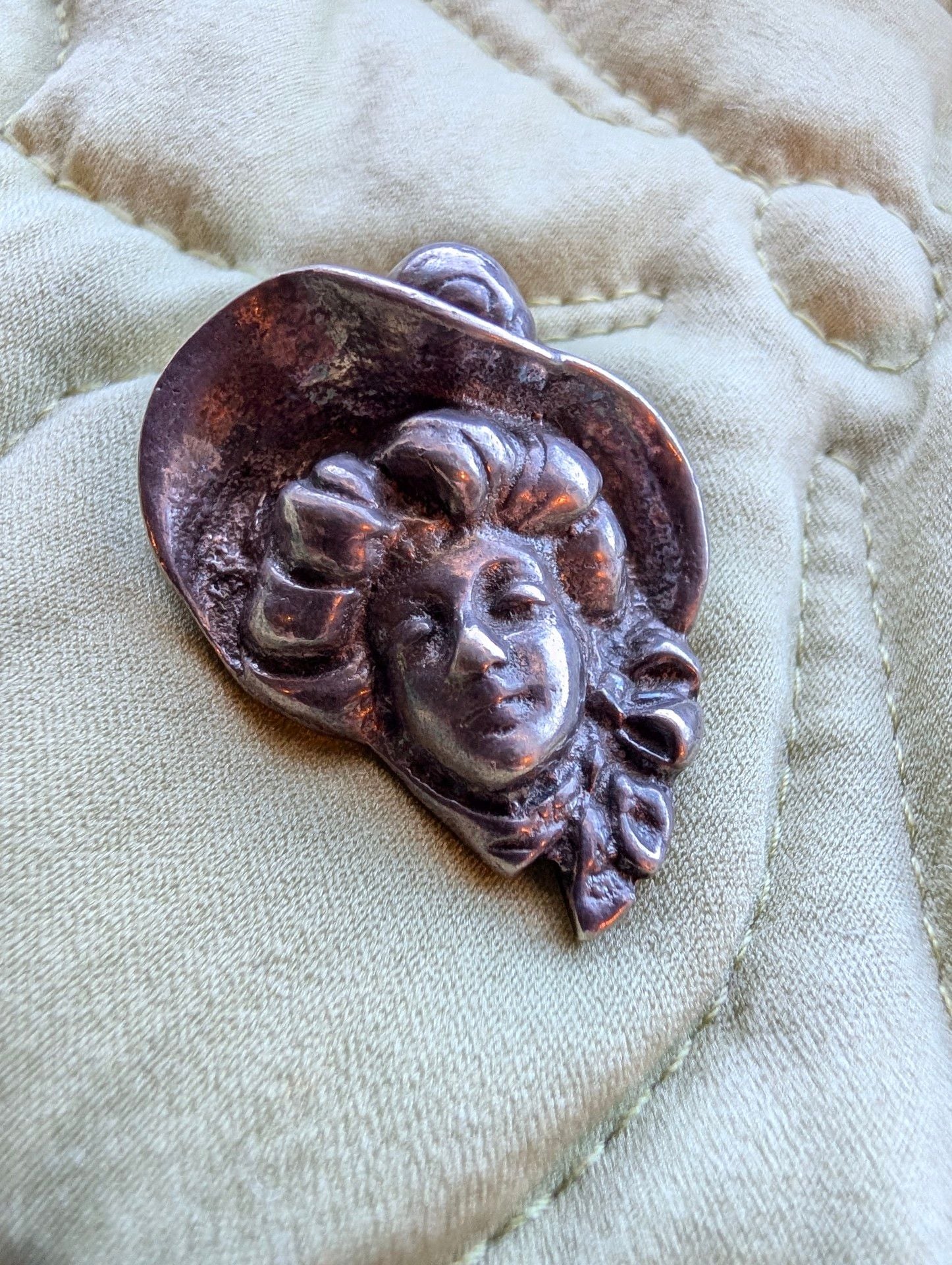 Art Nouveau Sterling Silver Gibson Girl Lady Face Hat Brooch Pin 6