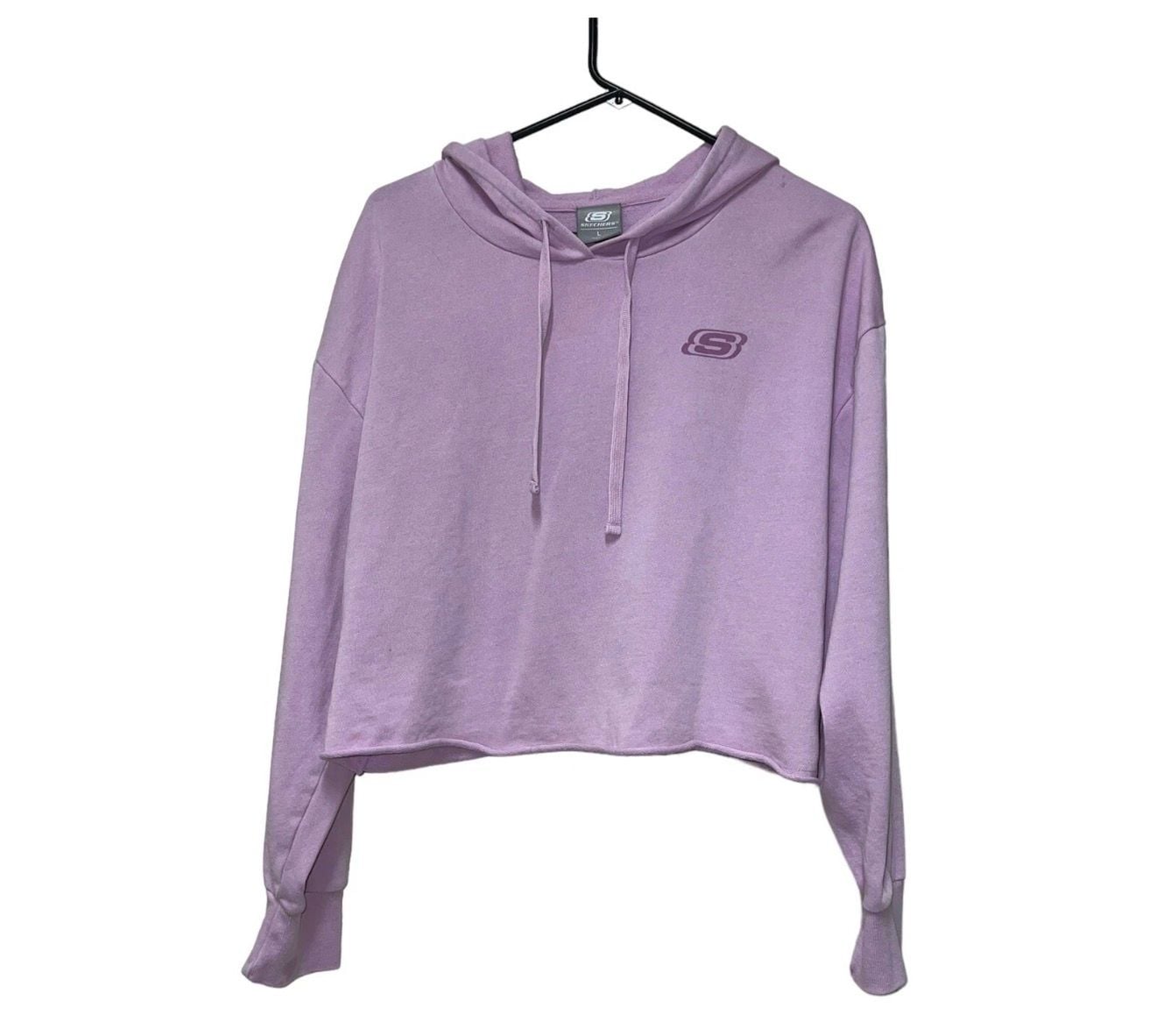 Skechers Crop Hoodie Size L Purple Logo Pullover Sweatshirt 2