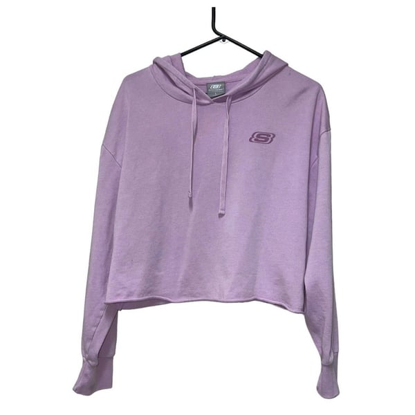 Skechers Crop Hoodie Size L Purple Logo Pullover Sweatshirt