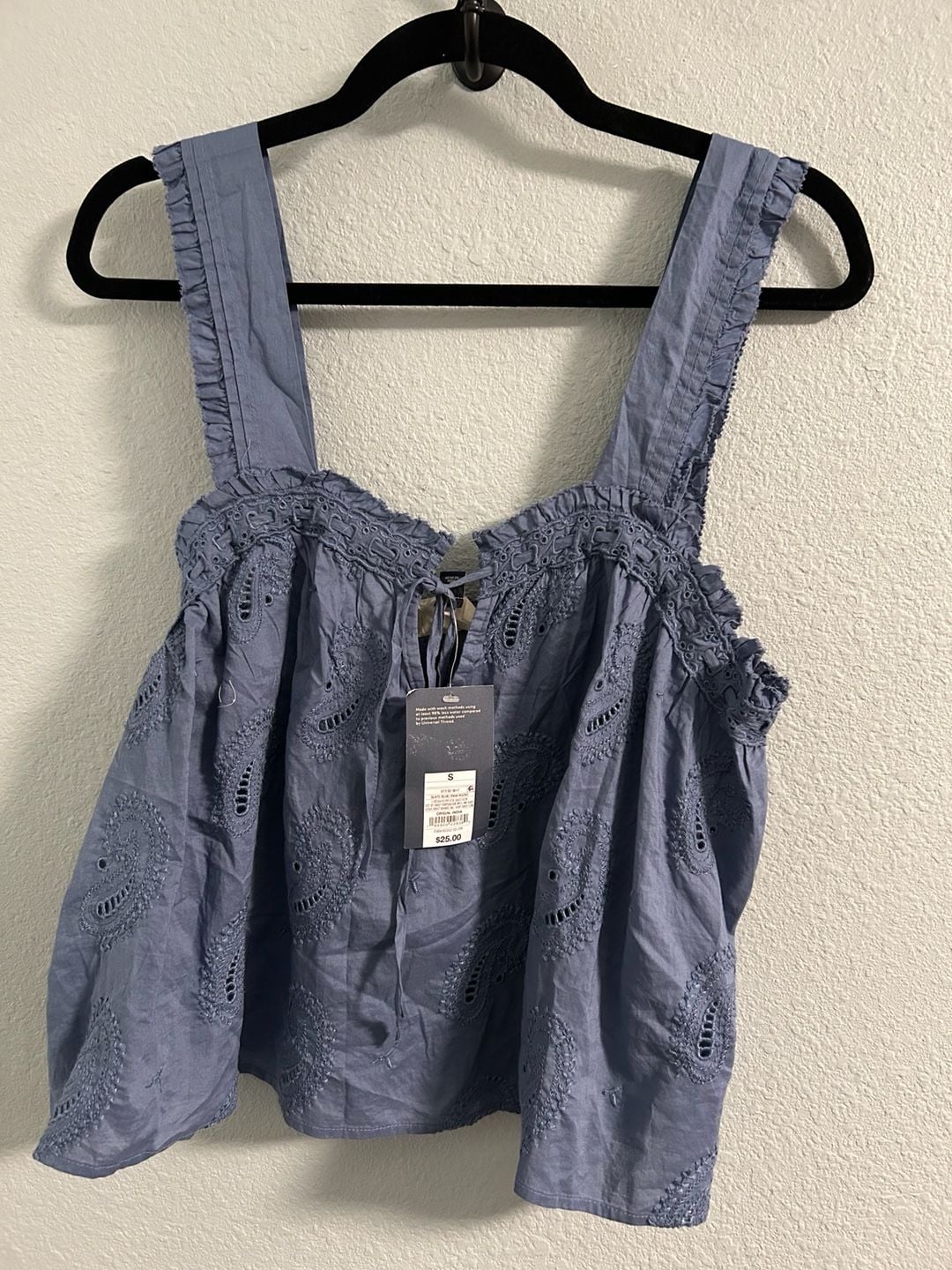 Universal Thread Embroidered Eyelet Tank Top Size S Slate Blue 1